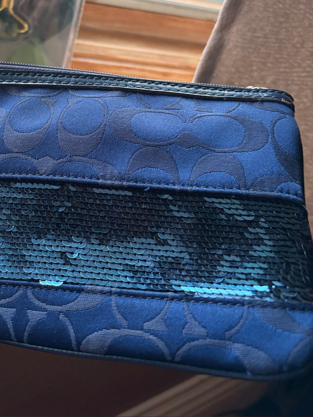 Coach Navy Sequin Signature Wristlet